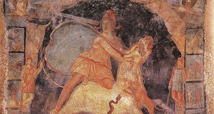 Mithras and the bull, fresco from Temple of Mithras