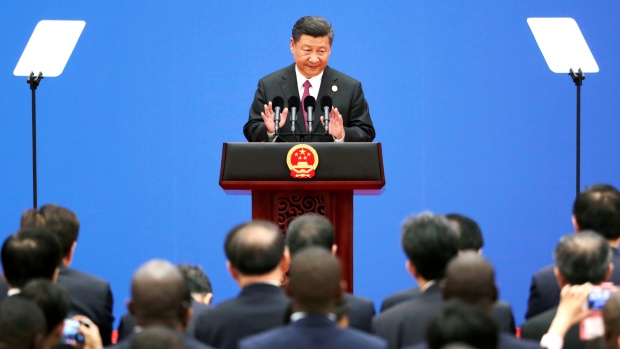 Chinese President Xi Jinping speaks during a news conference after a 2017 forum on developing shipping lanes in the Arctic.