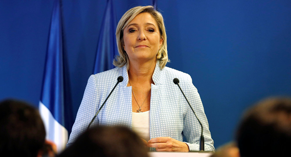 Marine Le Pen, French National Front (FN) political party leader, delivers a statement on U.S. election results at the party headquarters in Nanterre, France, November 9, 2016