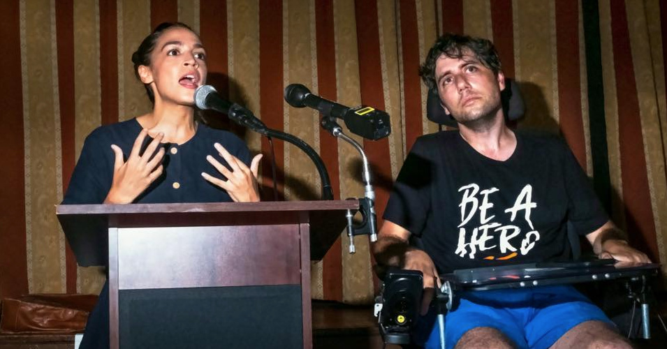 Then-congressional candidate Alexandria Ocasio-Cortez, a Democrat from New York, hosted a town hall with healthcare activist Ady Barkan on Aug. 7, 2018. (Photo: Alexandria Ocasio-Cortez/Facebook)