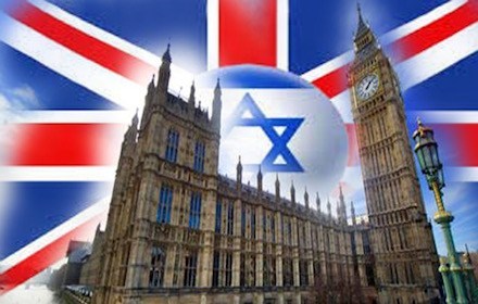 UK parliament against the background of the Israeli flag
