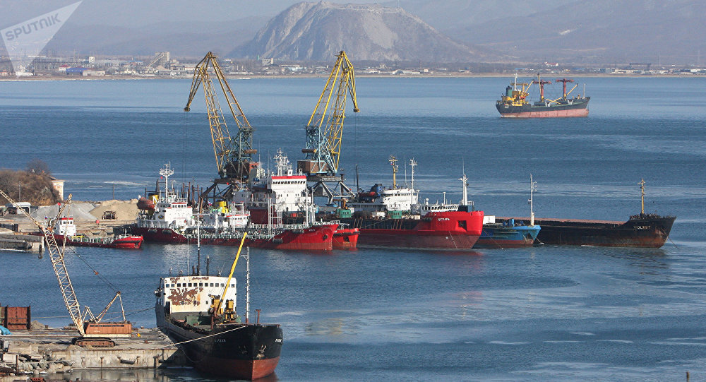 The port of the town of Nakhodka in Russia's Primorye Territory